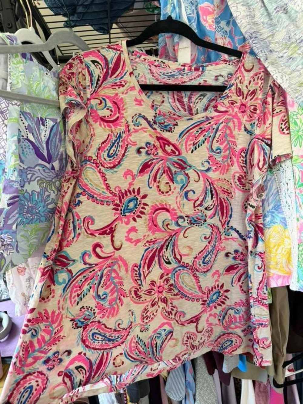 Women’s Lilly Pulitzer Scoop Neck Floral Paisley Etta in Pink and Cream